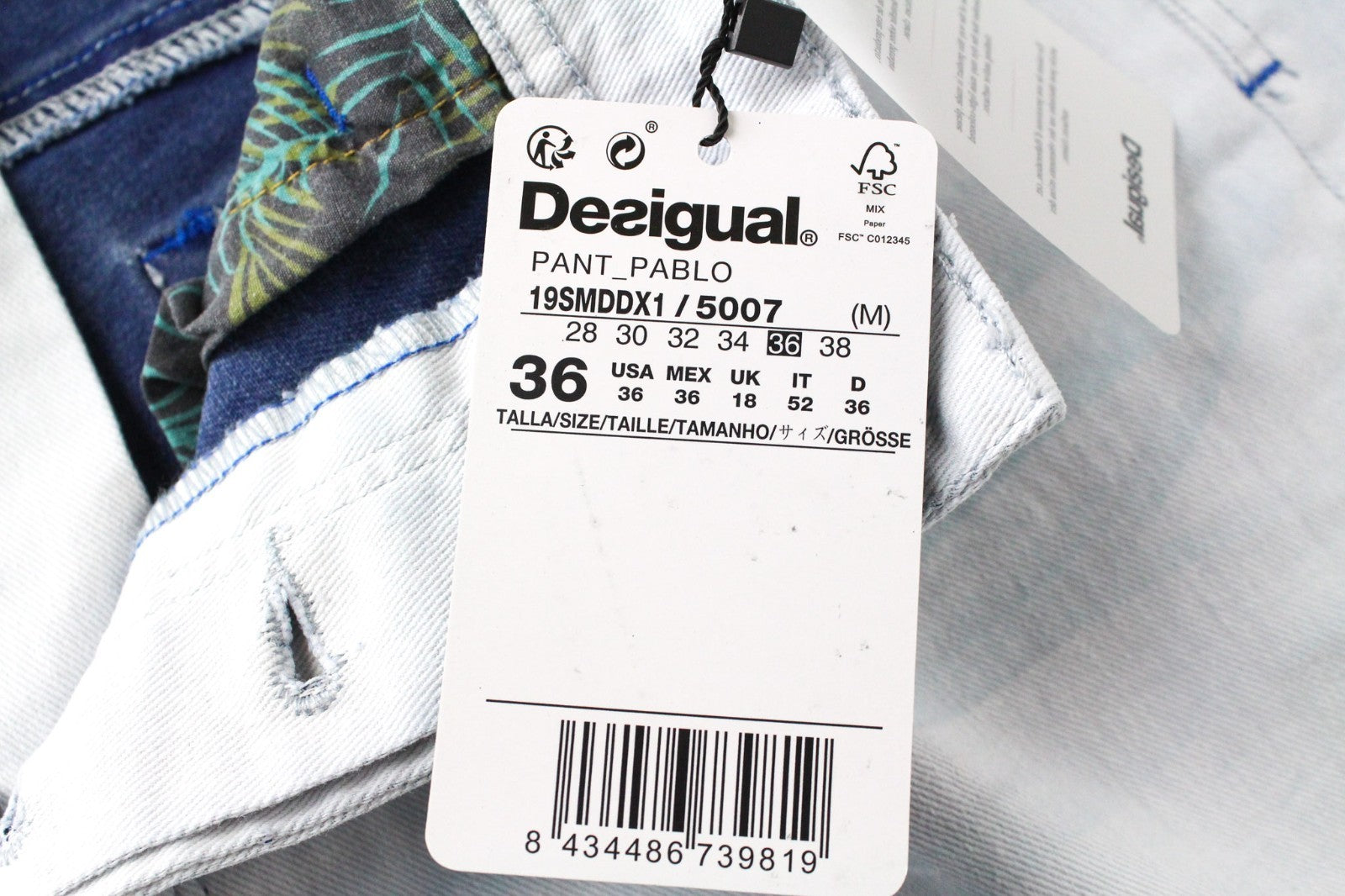 DESIGUAL Pablo Men Shorts W36 Light Blue Cotton Stretch 5-Pocket Denim