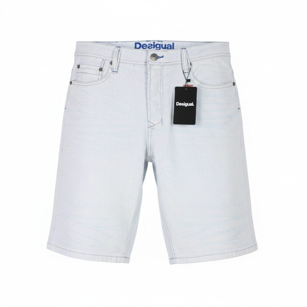 DESIGUAL Pablo Men Shorts W28 Wash Light Blue Cotton Stretch 5-Pocket Denim
