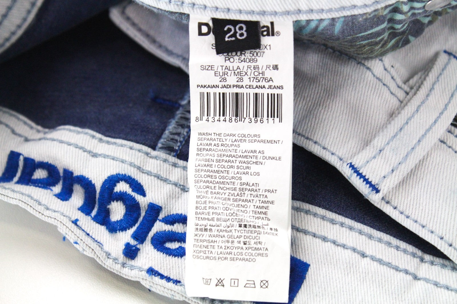 DESIGUAL Pablo Men Shorts W28 Wash Light Blue Cotton Stretch 5-Pocket Denim