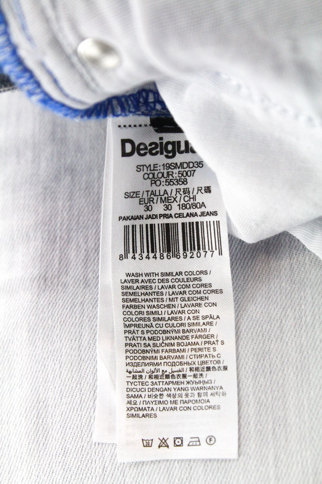 DESIGUAL Lucas Men Jeans W30 Faded Blue Slim Fit Cotton Stretch Button-Up