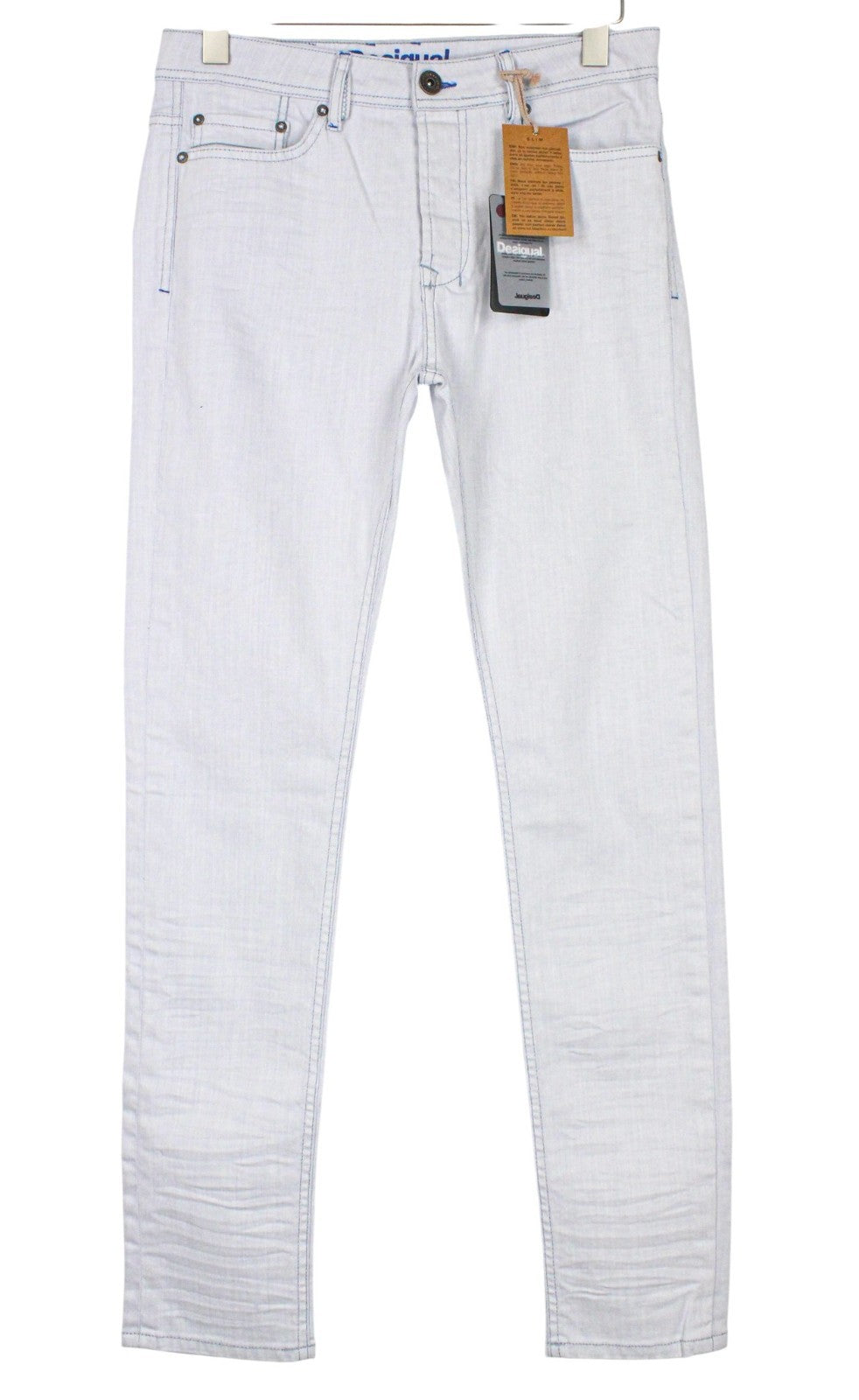 DESIGUAL Lucas Men Jeans W30 Washed Blue Slim Fit Cotton Stretch Button-Up