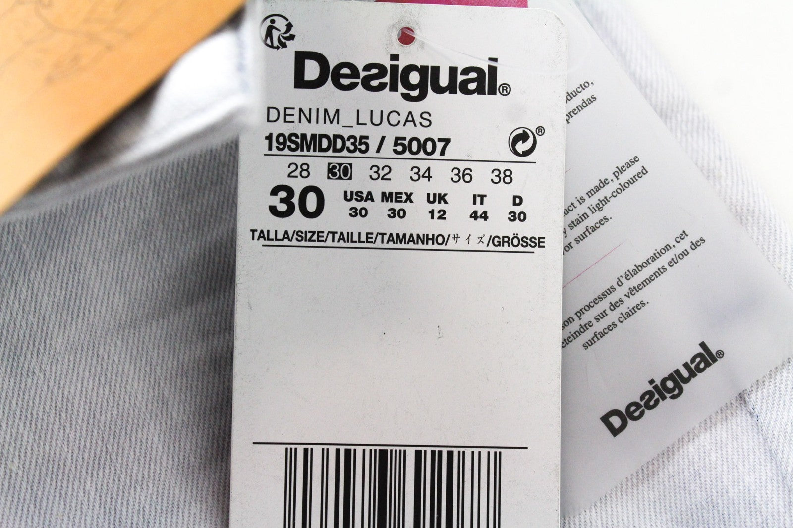 DESIGUAL Lucas Men Jeans W30 Washed Blue Slim Fit Cotton Stretch Button-Up