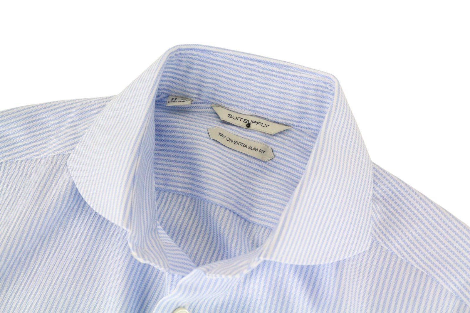 SUITSUPPLY Men Shirt 38L/15L Extra Slim Blue Pure Cotton Striped Long Sleeved