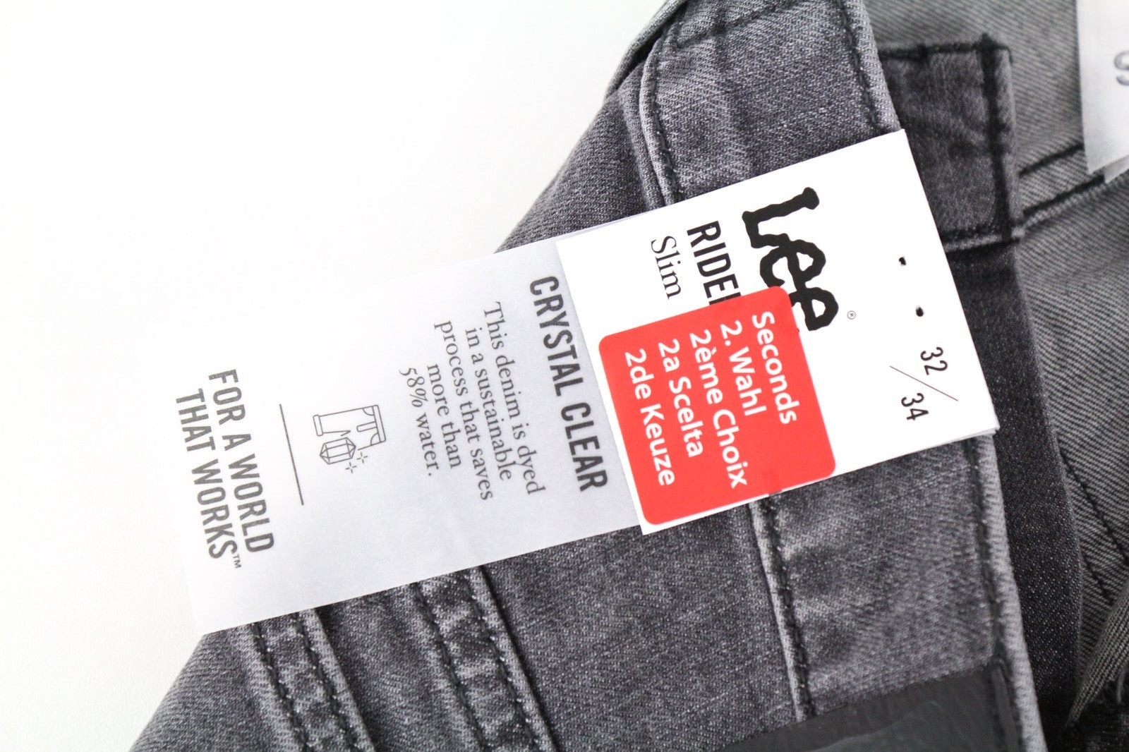 LEE Rider Men Jeans W32/L34 Slim Fit Faded 5-Pockets Casual Grey Cotton Stretch