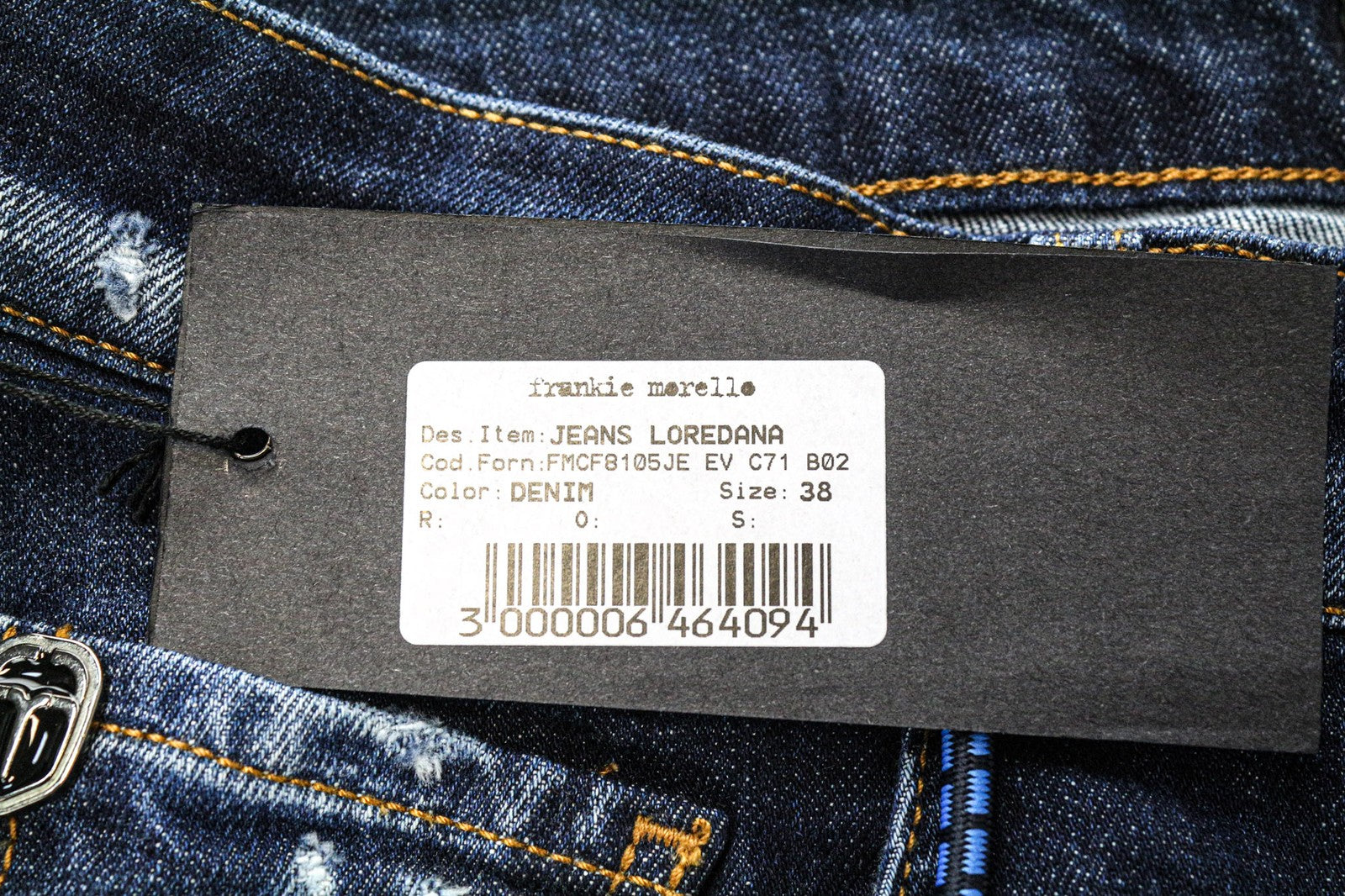 FRANKIE MORELLO Loredana moteriški džinsai, 38 dydis, siaurėjantys, mėlyni, tamprūs, plėšyti medvilniniai džinsai 