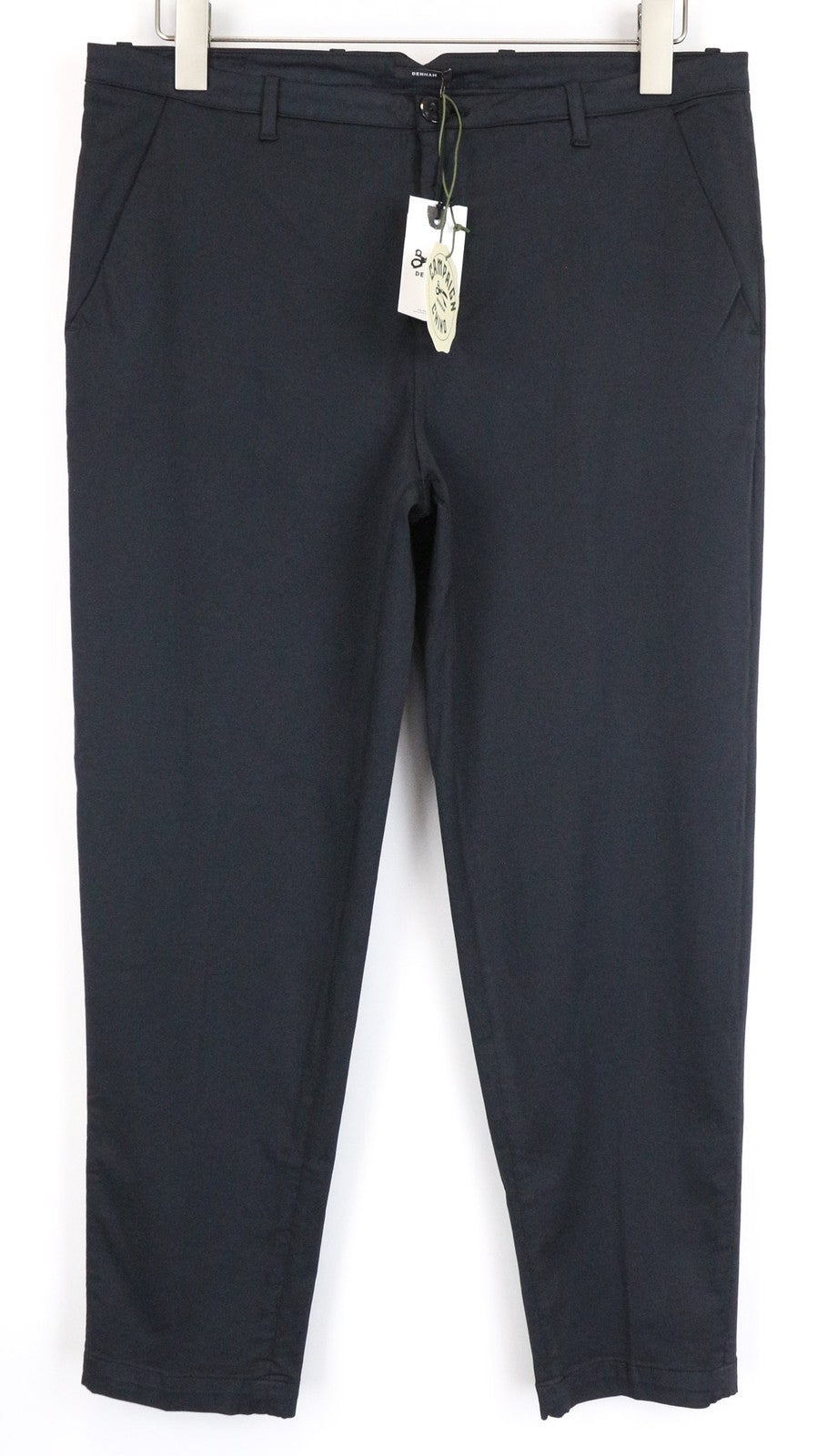 DENHAM Ocean moteriškos tamsiai mėlynos chino kelnės M dydžio, aptemptos, morkų kirpimo, tamprios 