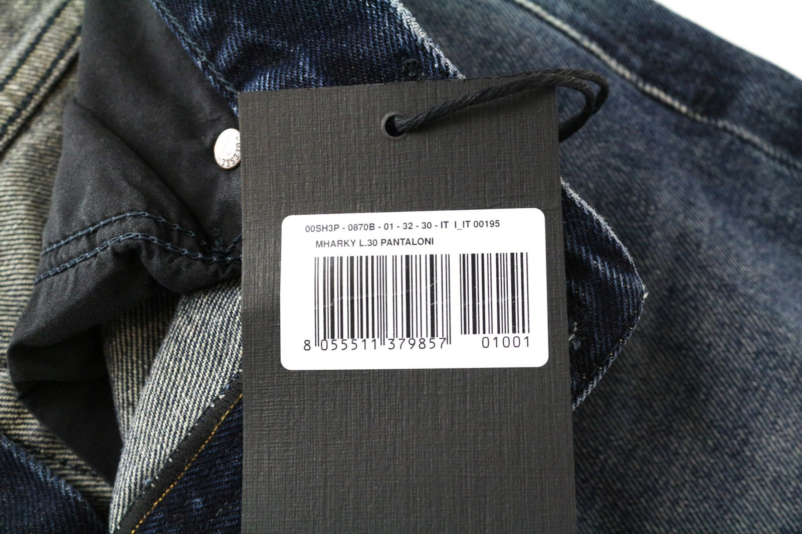 DIESEL Mharky 0870B vyriški džinsai W32/L30 mėlyni medvilniniai Slim-Skinny skalbti 