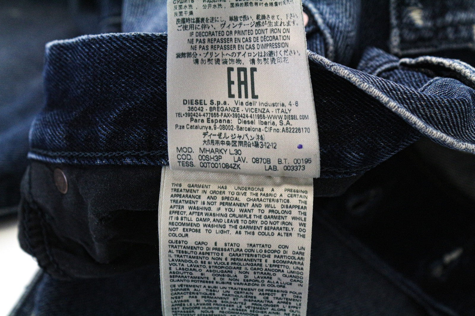 DIESEL Mharky 0870B vyriški džinsai W32/L30 mėlyni medvilniniai Slim-Skinny skalbti 