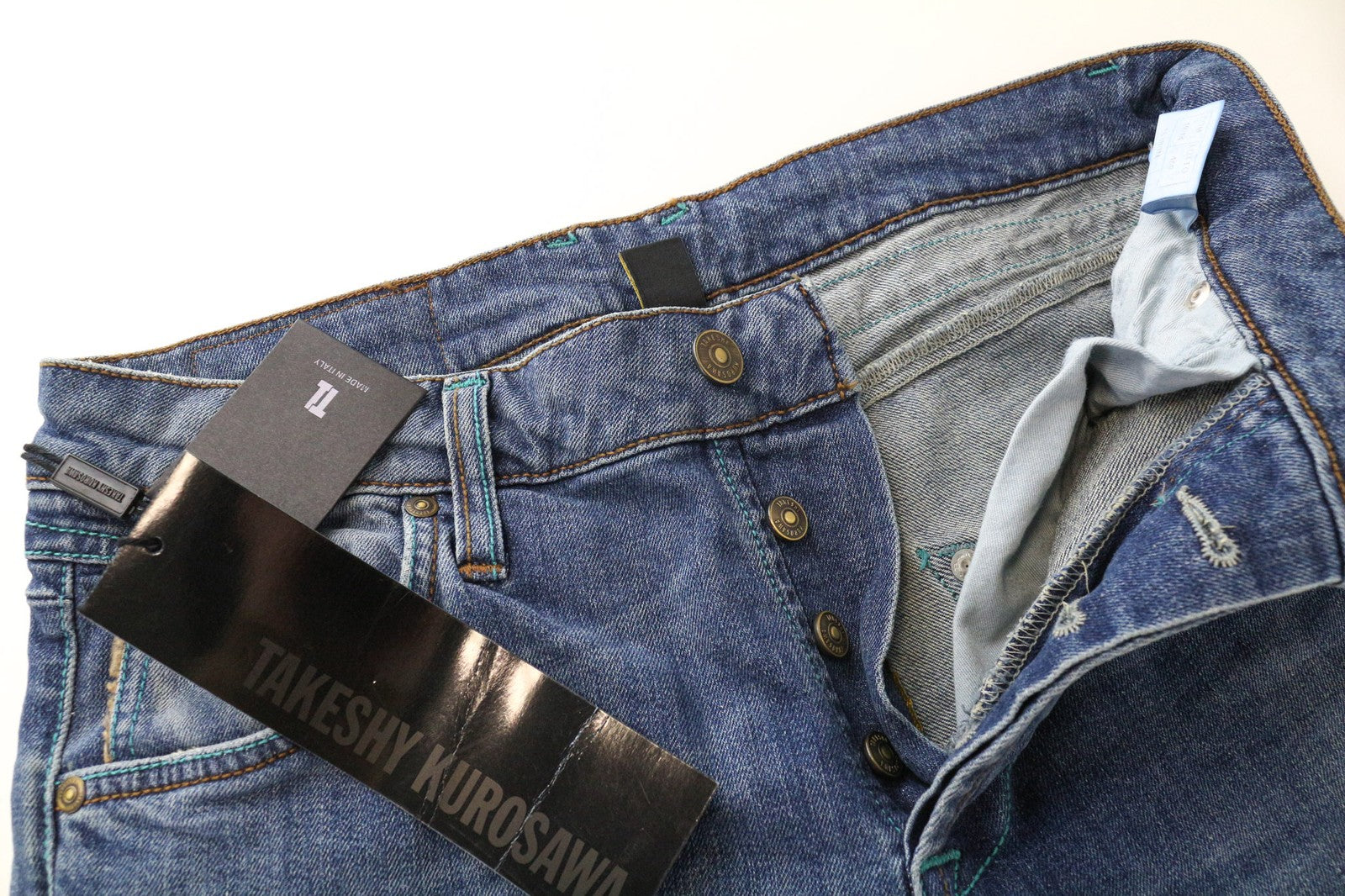 TAKESHY KUROSAWA Men's Jeans W34 Slim Stretch Cotton Blue Distressed Wash