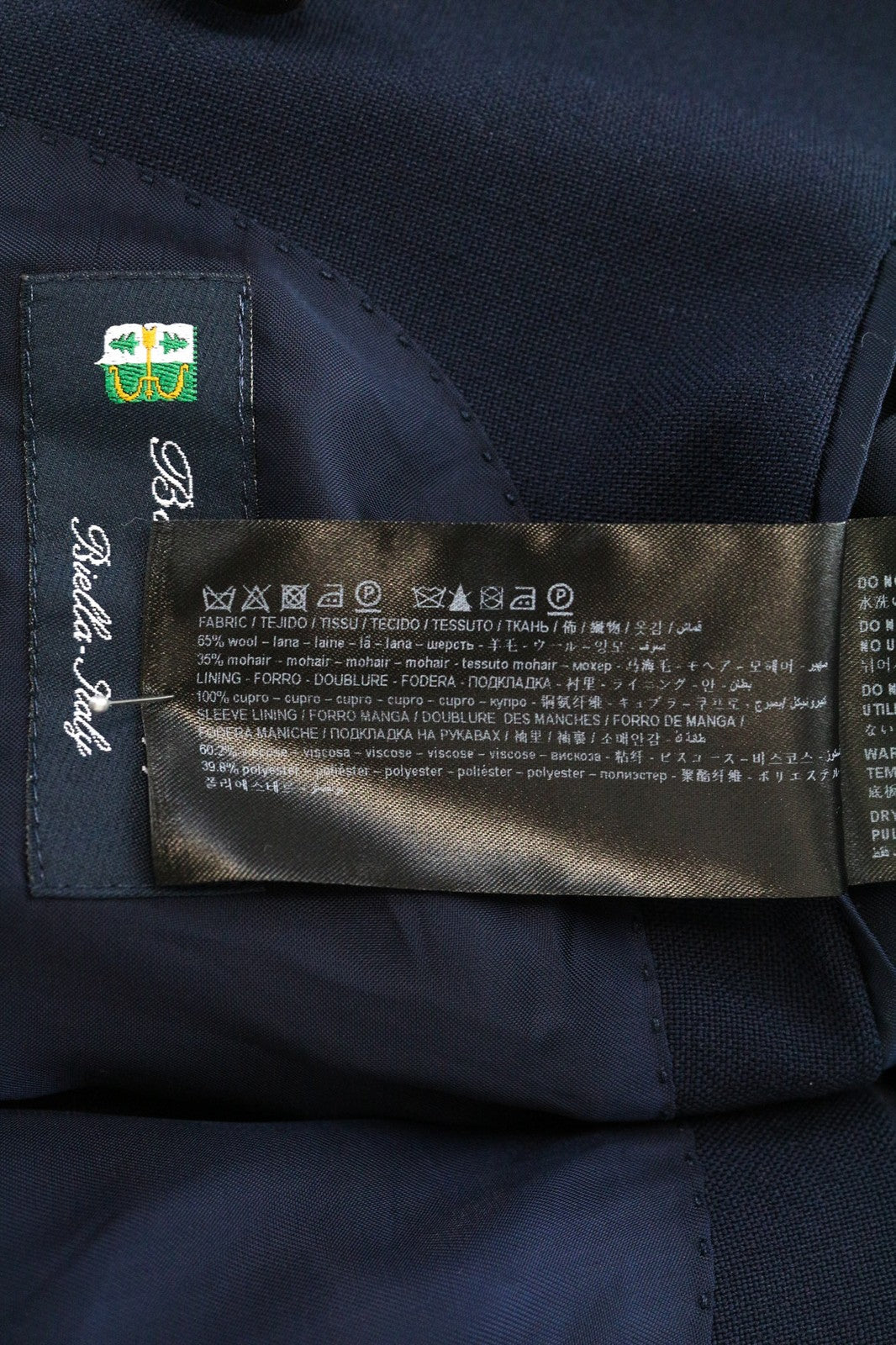 „SUITSUPPLY Cameron“ moteriškas mėlynas moheros vilnos švarkas UK8R su dvieiliu smailiu raštu 