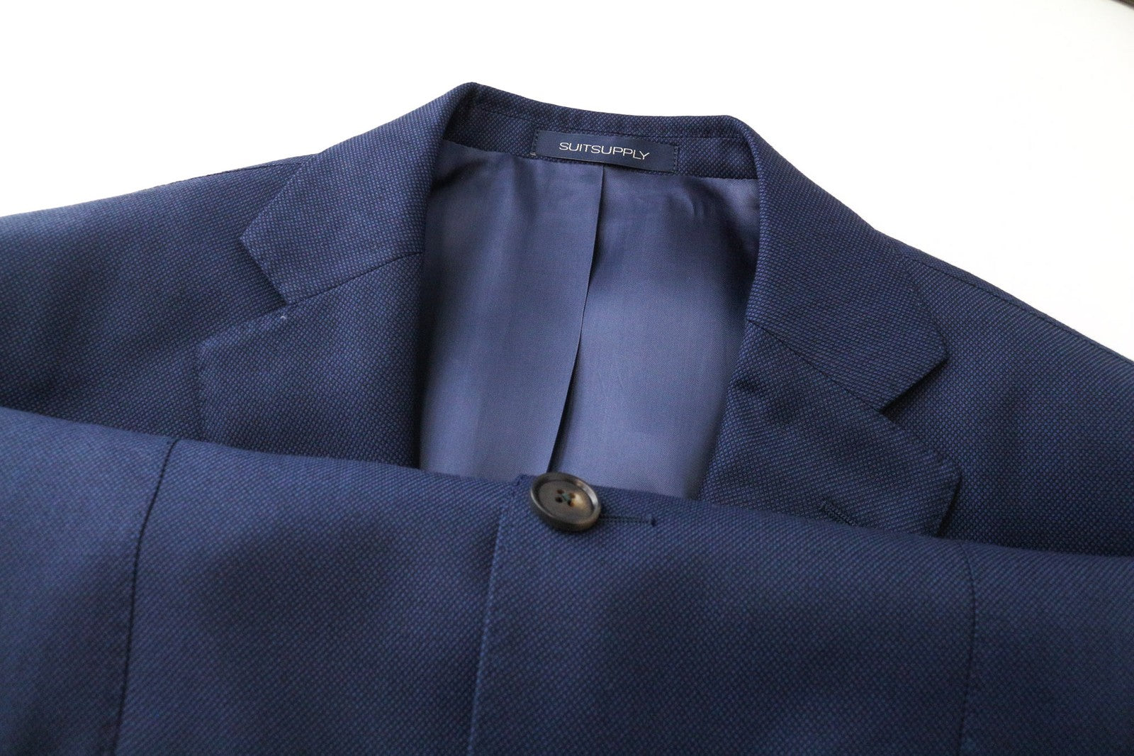 „SUITSUPPLY Sienna“ vyriškas mėlynas švarkas „Super 130's“, vilnonis, vienaeilis, UK36R 