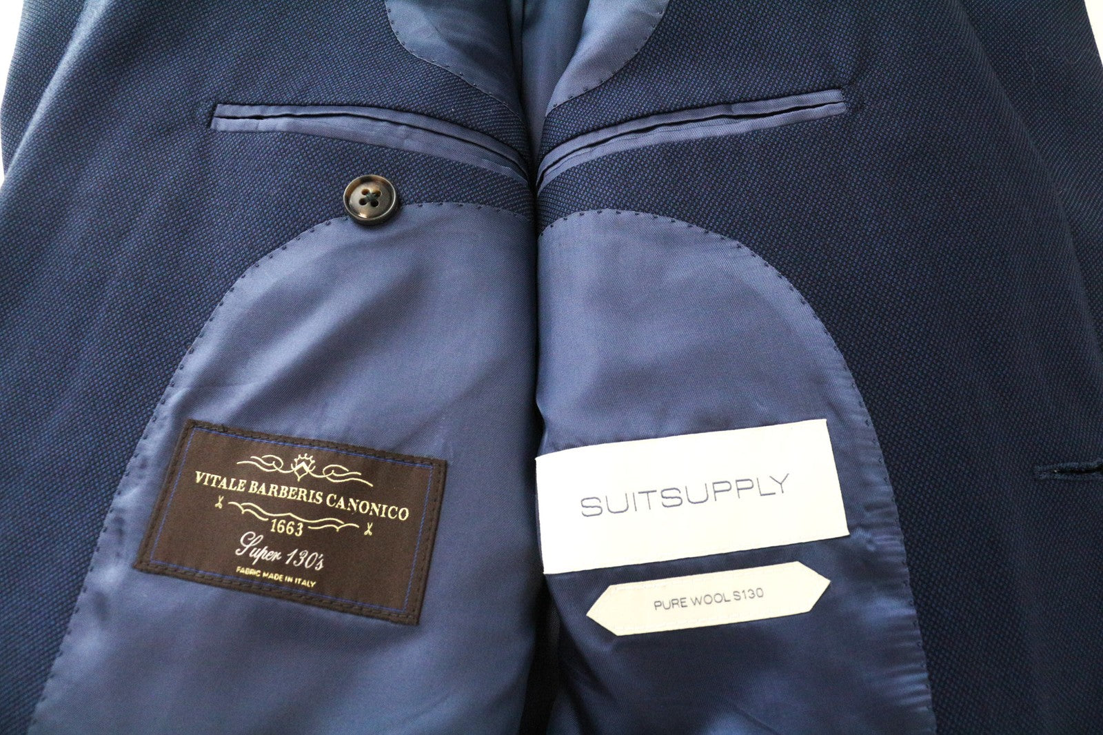 „SUITSUPPLY Sienna“ vyriškas mėlynas švarkas „Super 130's“, vilnonis, vienaeilis, UK36R 