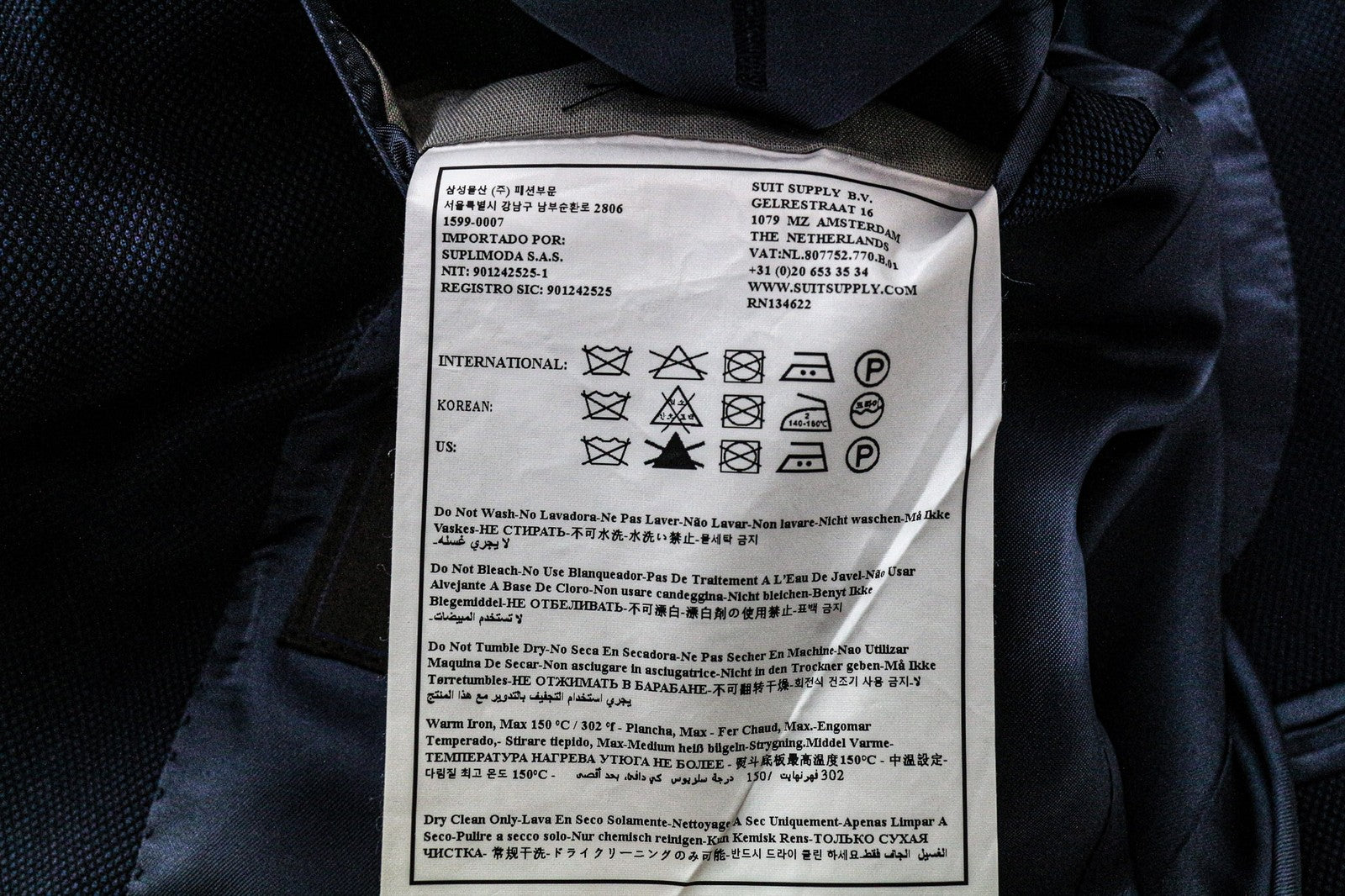 „SUITSUPPLY Sienna“ vyriškas mėlynas švarkas „Super 130's“, vilnonis, vienaeilis, UK36R 