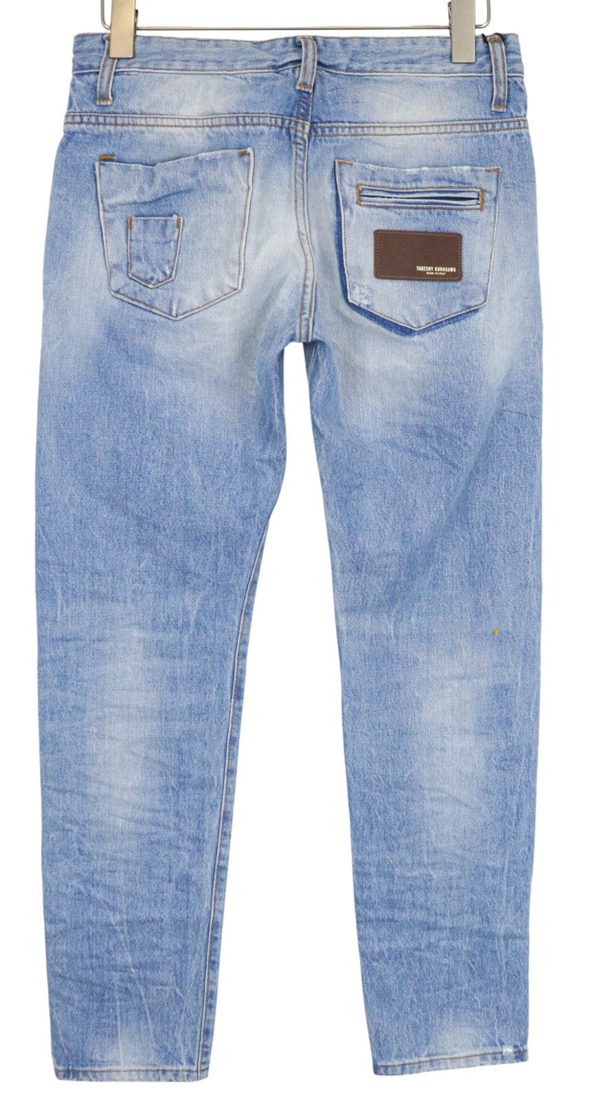 TAKESHY KUROSAWA Men's Jeans W32 Slim Fit Painted Blue Cotton Washed