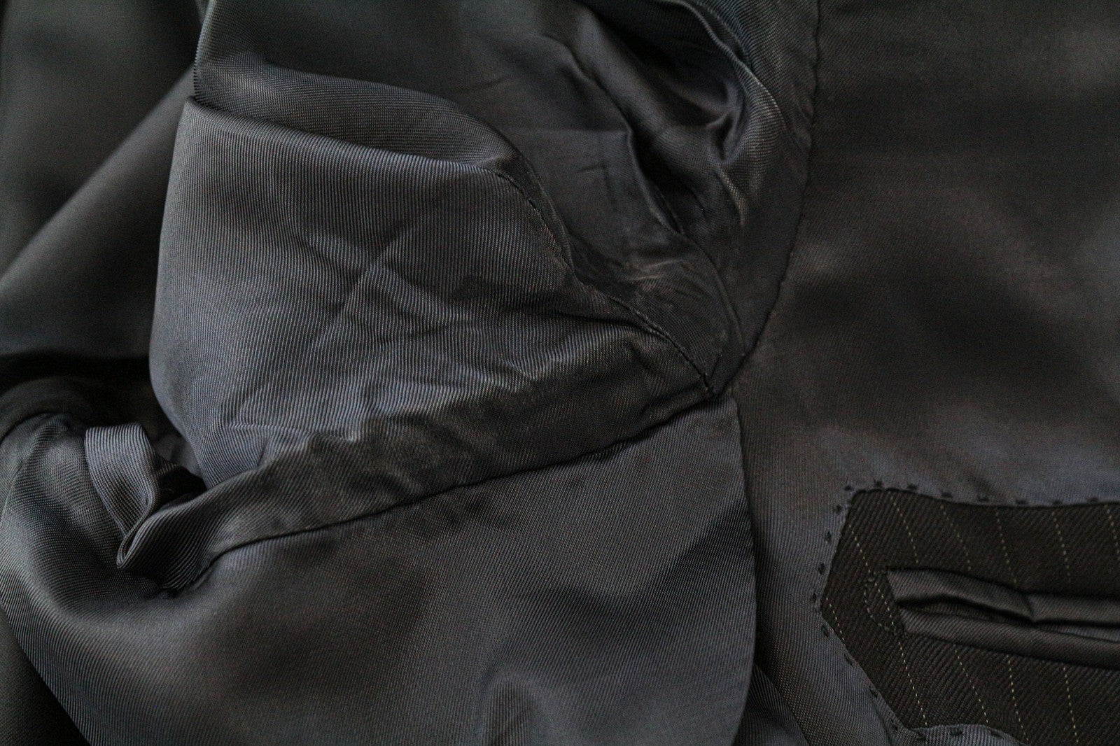 SUITSUPPLY La Spalla vyriškas tamsiai mėlynas vilnonis dryžuotas švarkas, UK36L, raštuotas 