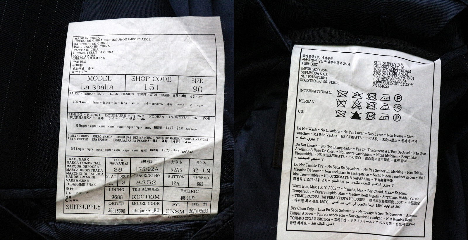 SUITSUPPLY La Spalla vyriškas tamsiai mėlynas vilnonis dryžuotas švarkas, UK36L, raštuotas 