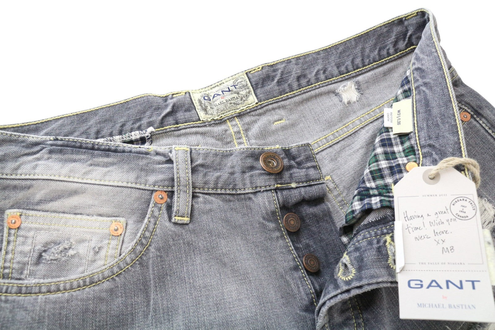 GANT Michael Bastian Men's Jeans W31/L36 Slim Cotton Blue Wash Distressed