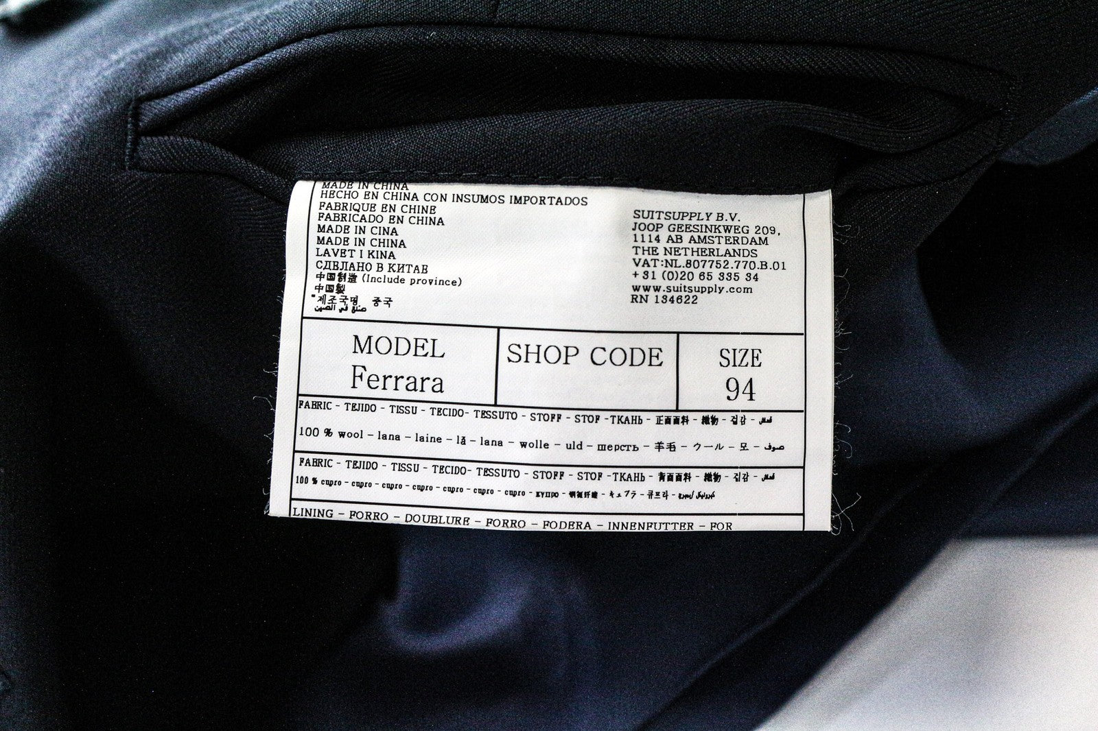 SUITSUPPLY Ferrara Men's Waistcoat UK38L Navy Blue Wool Lined Single-Breasted