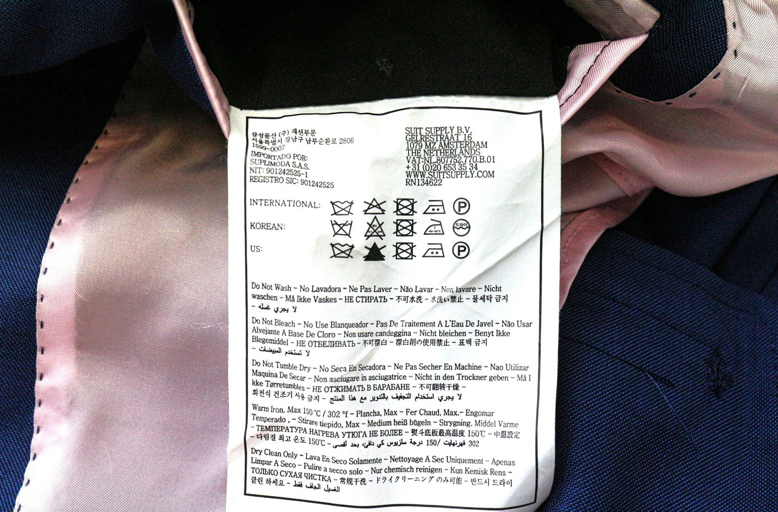 SUITSUPPLY La Spalla Men's Suit UK38R Blue Wool 2Pc Classic Single-Breasted