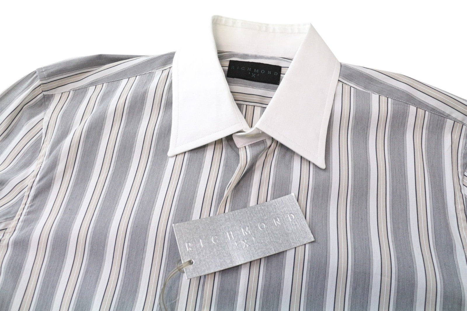 RICHMOND vyriški marškinėliai 48 pilki dryžuoti tamprūs medvilniniai ilgomis rankovėmis klasikinio stiliaus 
