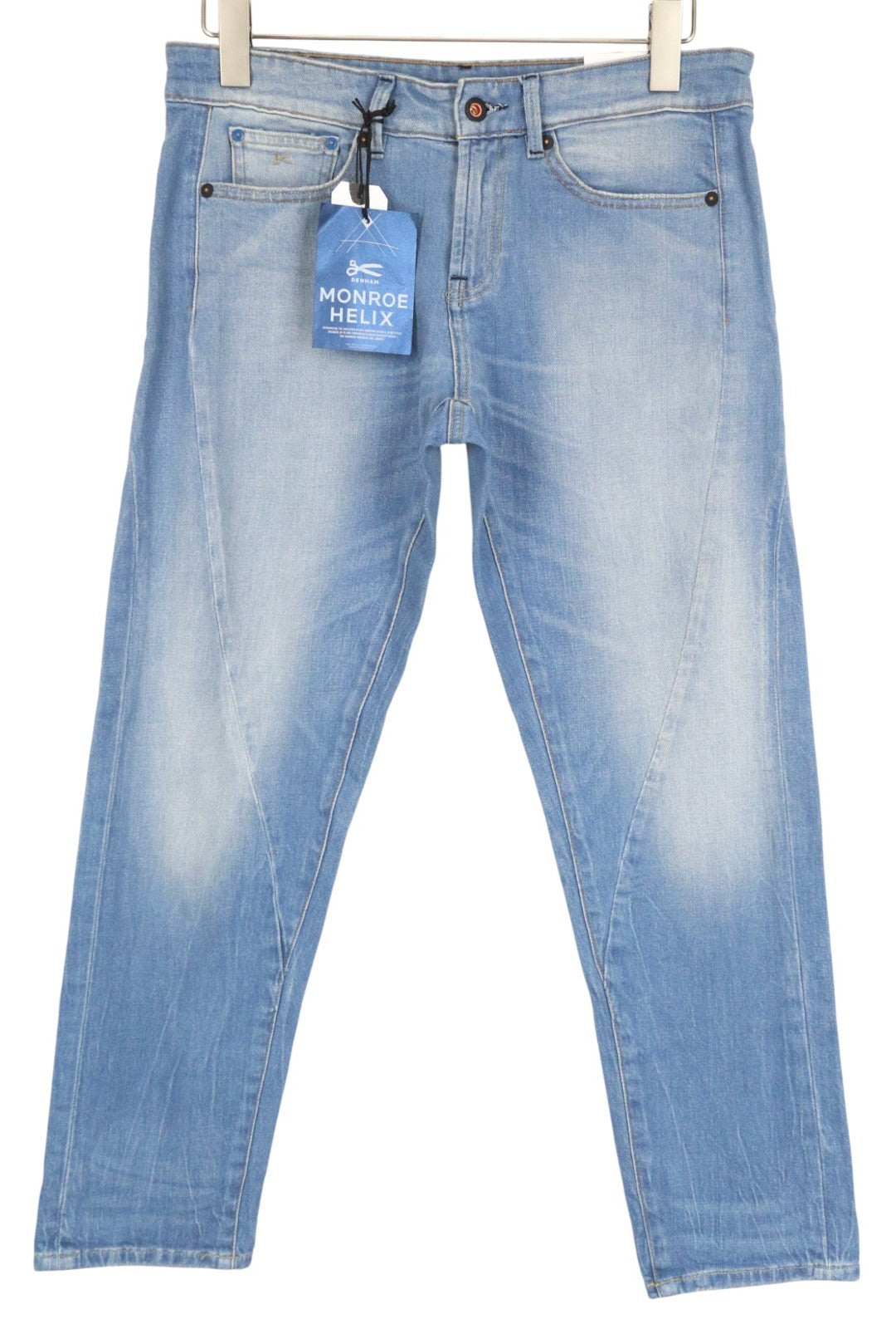 DENHAM Monroe Helix G moteriški džinsai W27/L28 mėlyni, tamprūs, siaurėjantys „Girlfriend“ džinsai 