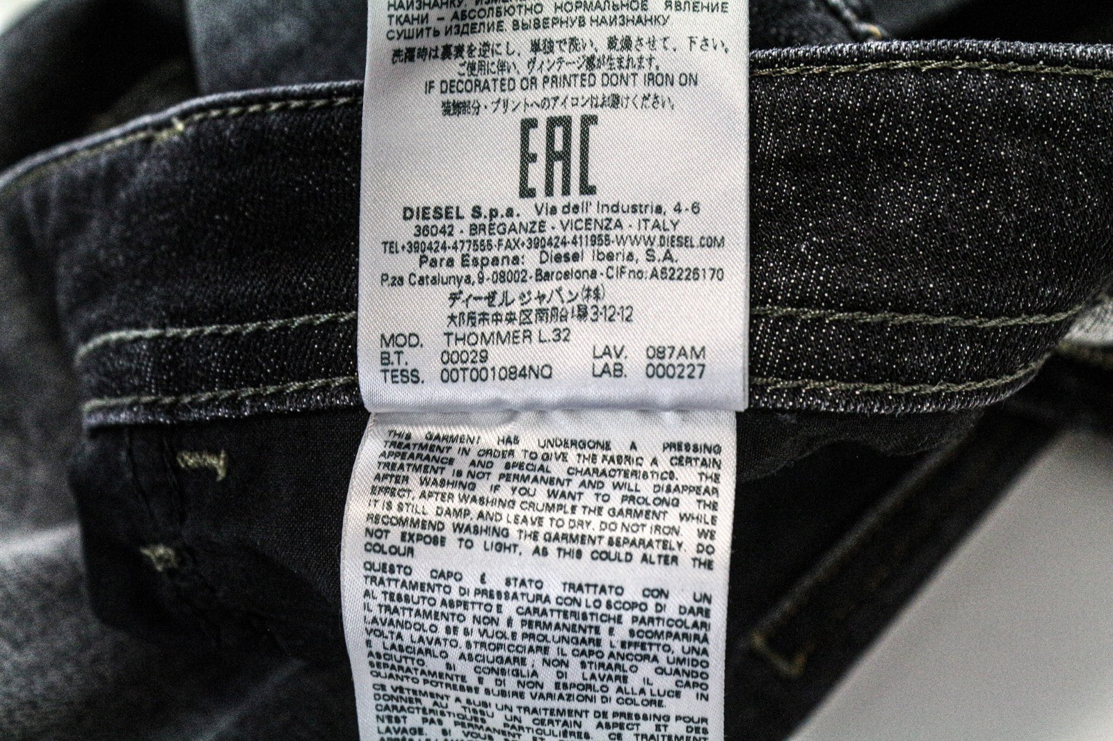 DIESEL Thommer 087AM Men's Jeans W28/L32 Dark Grey Cotton Stretch Washed