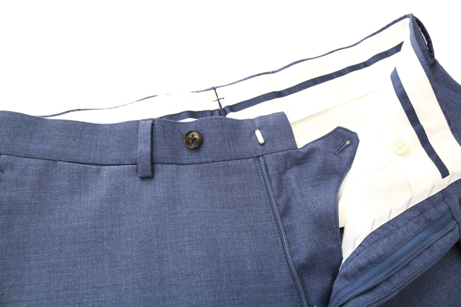 SUITSUPPLY Brescia Men's Pants UK38S Blue Wool Classic Pleated Lined