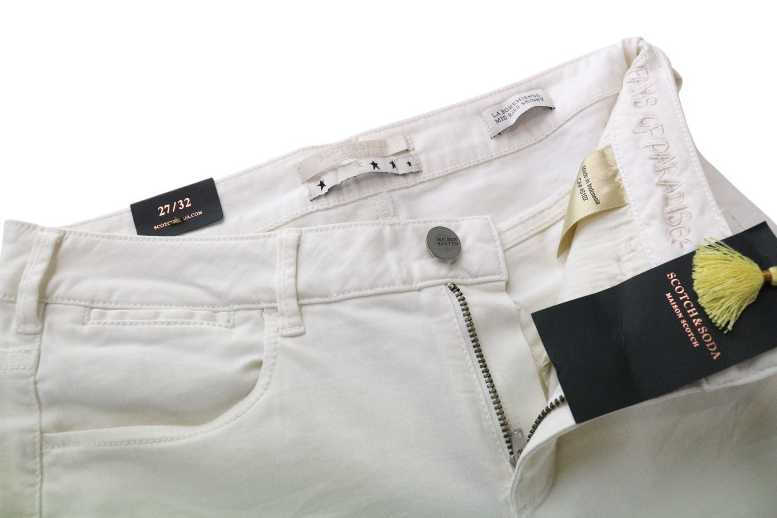 MAISON SCOTCH La Bohemienne moteriškos aptemptos kelnės, W28/L30, balkšvos, vidutinio liemens 