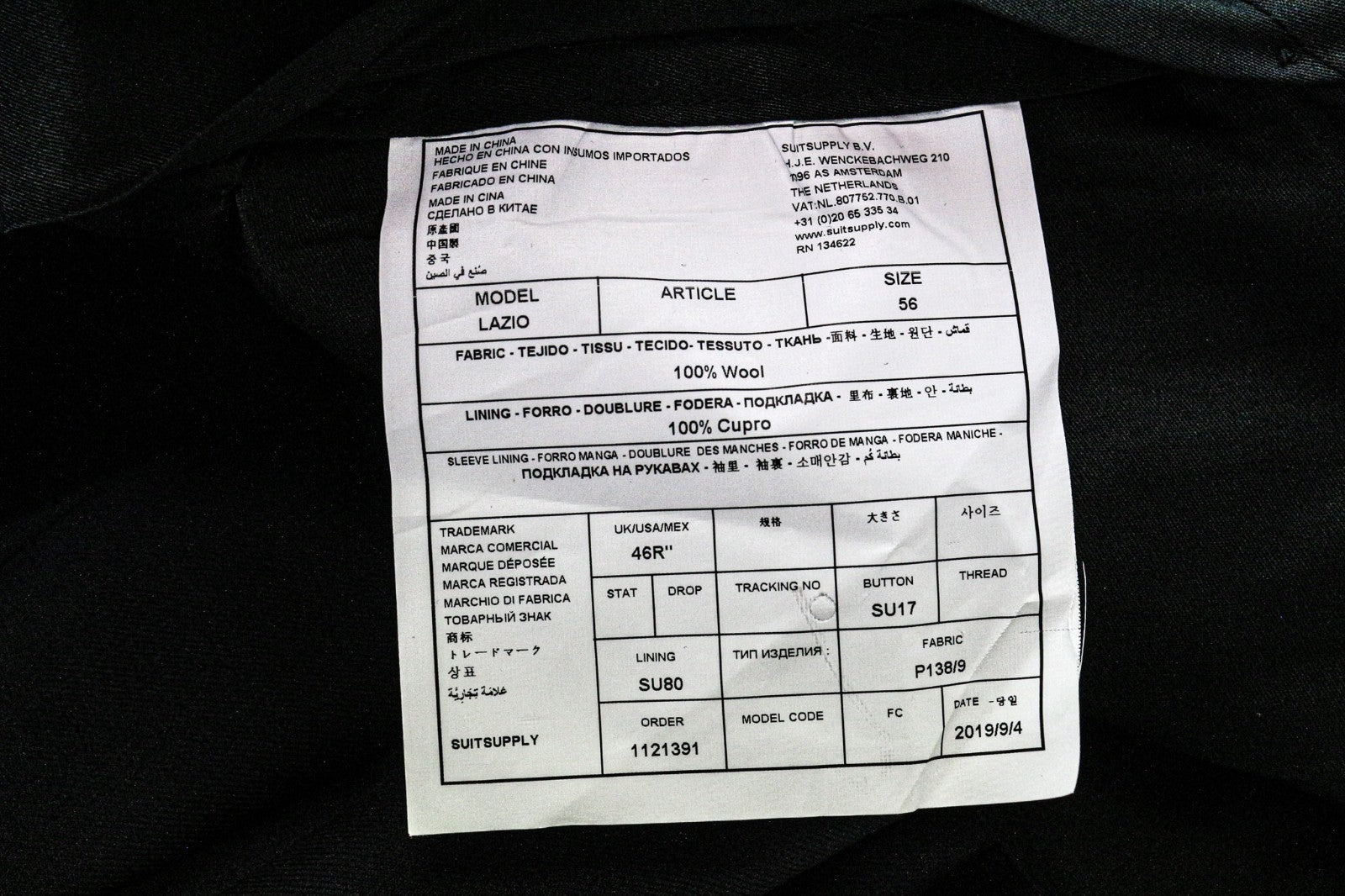 SUITSUPPLY Lazio Men's Pants UK46R Navy Wool Classic Pleated Formal