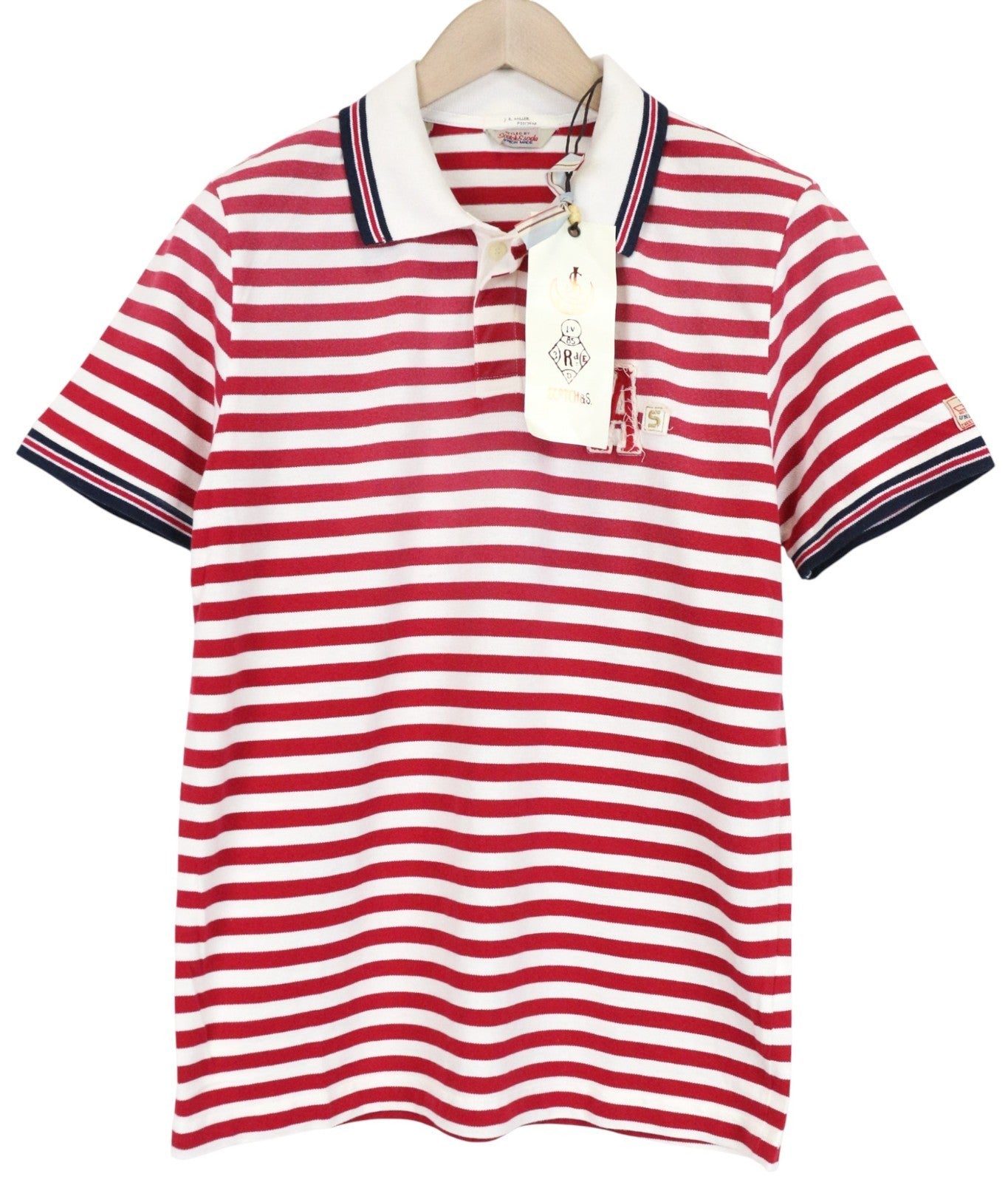 SCOTCH & SODA Ams Couture Men's Polo M Red White Striped Cotton T-Shirt