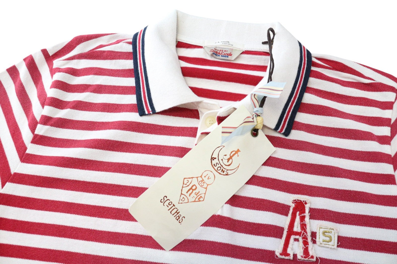 SCOTCH & SODA Ams Couture Men's Polo M Red White Striped Cotton T-Shirt