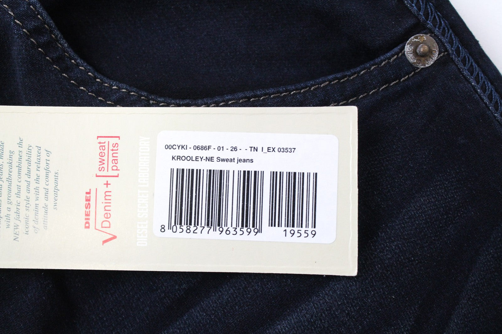 DIESEL Krooley-NE 0686F Men Jeans W26 Sweat Jogg Boys Slim Dark Blue Stretch