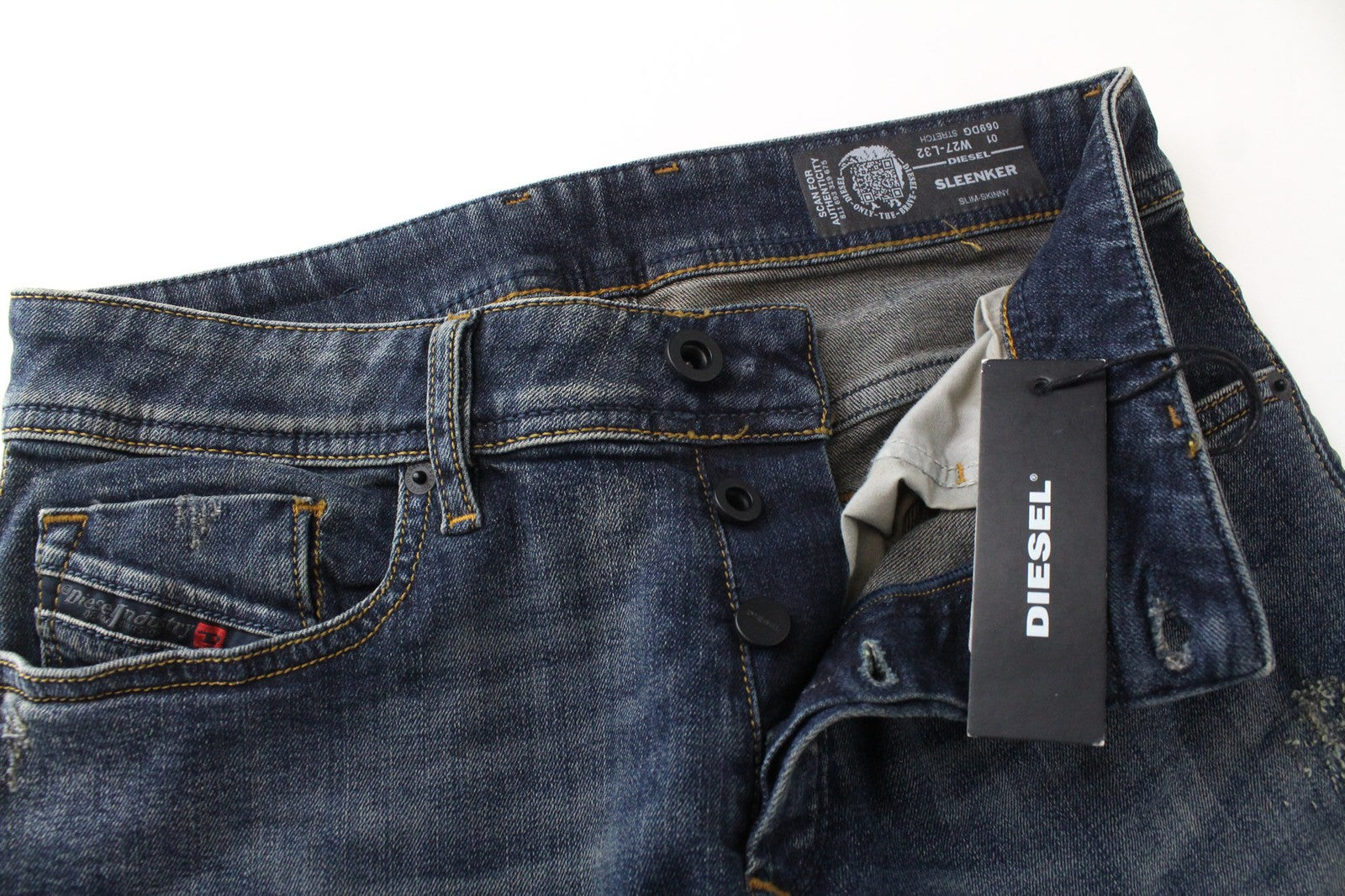 DIESEL Sleenker 069DG vyriški džinsai W27/L32 berniukams, aptempti, mėlyni, tamprūs medvilniniai džinsai 