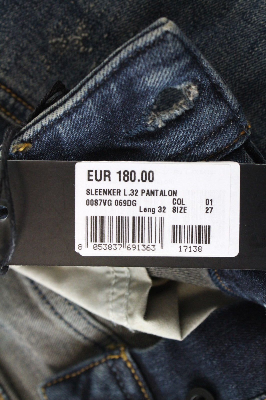 DIESEL Sleenker 069DG vyriški džinsai W27/L32 berniukams, aptempti, mėlyni, tamprūs medvilniniai džinsai 