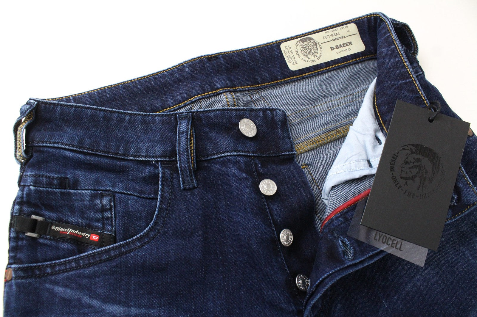 DIESEL D-Bazer 083AT vyriški džinsai W26/L32 berniukams, siaurėjantys, mėlyni, tamprūs medvilniniai džinsai 