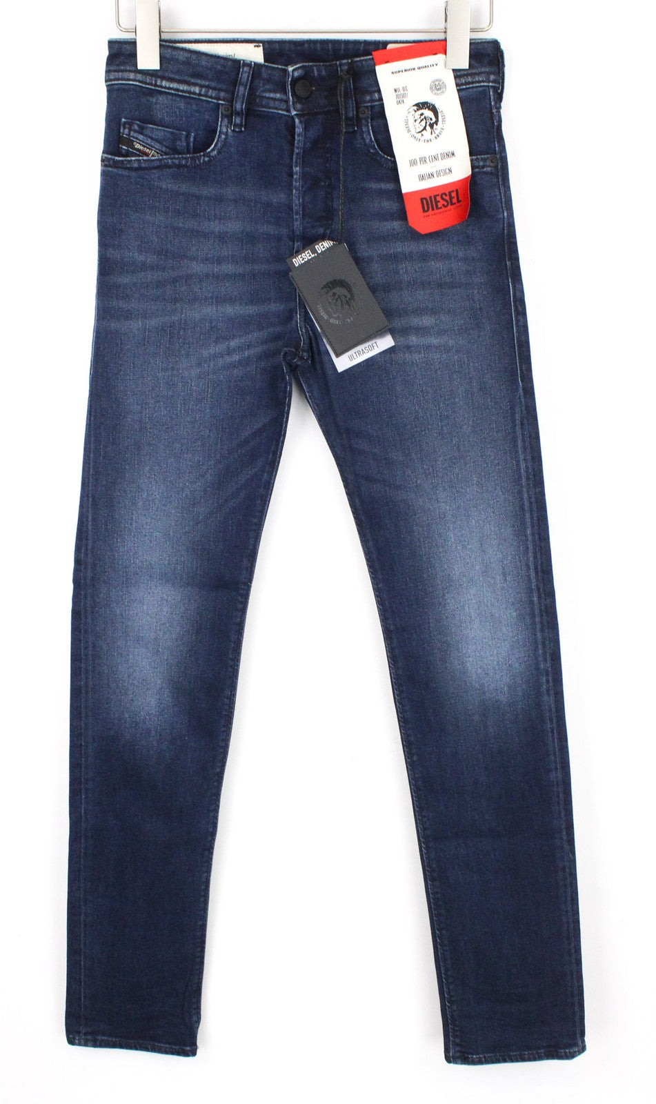DIESEL Buster 087AS vyriški džinsai W26/L32 berniukams, siaurėjantys, mėlyni, tamprūs medvilniniai džinsai 