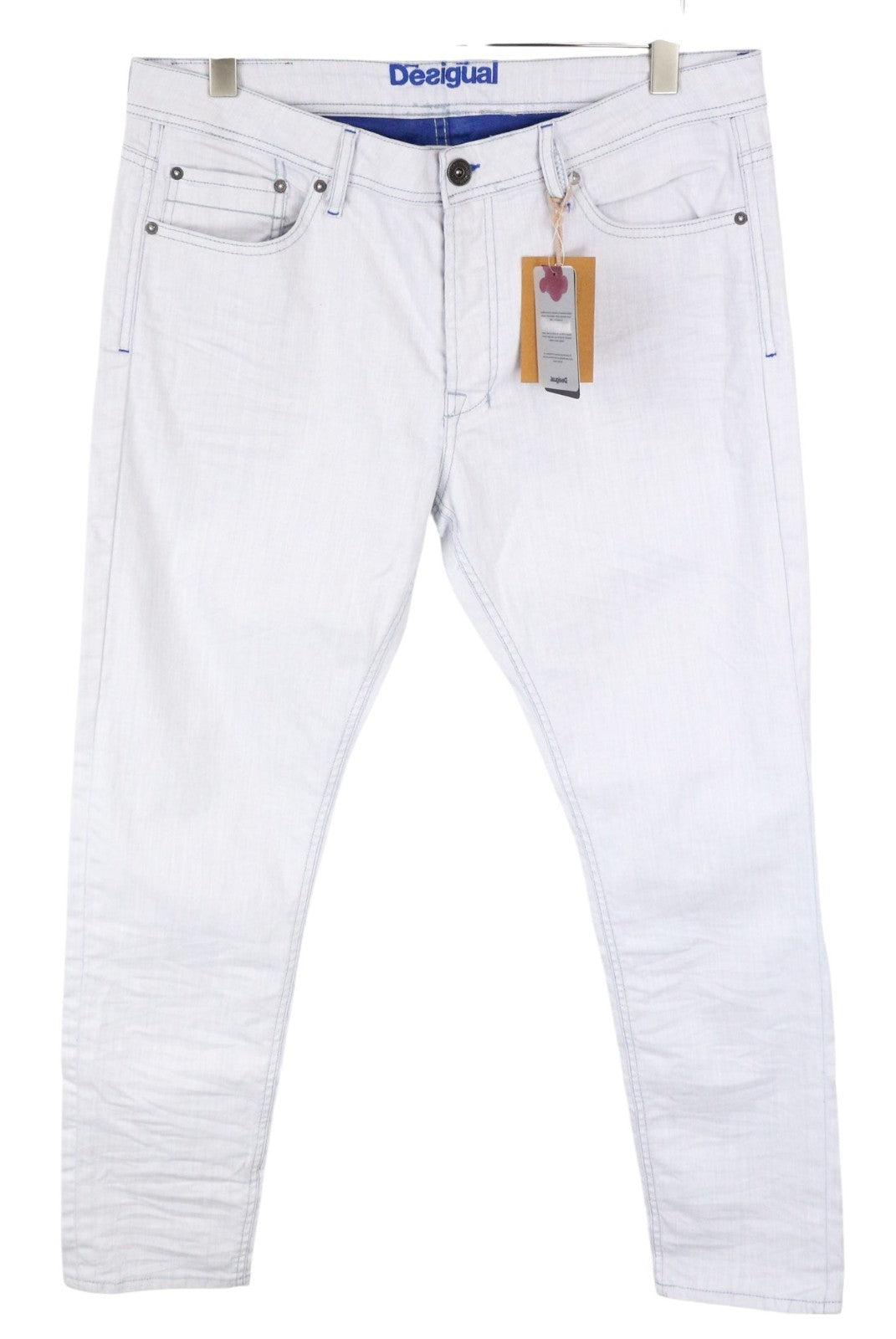 DESIGUAL Lucas Men Jeans W38 Slim Fit Wash Light Blue Cotton Stretch Button-Fly