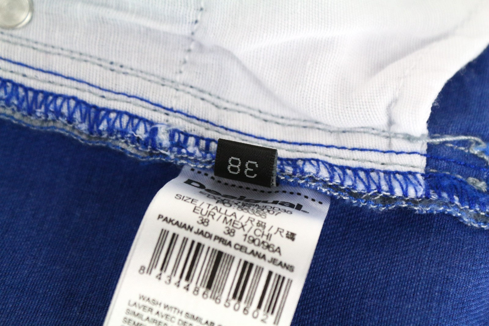 DESIGUAL Lucas Men Jeans W38 Slim Fit Wash Light Blue Cotton Stretch Button-Fly