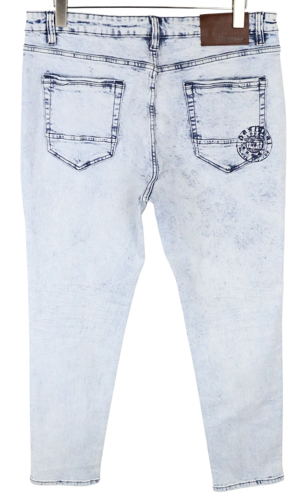 DESIGUAL Ares Men Jeans W36 Jogger Drawstrings Washed Blue Cotton Stretch