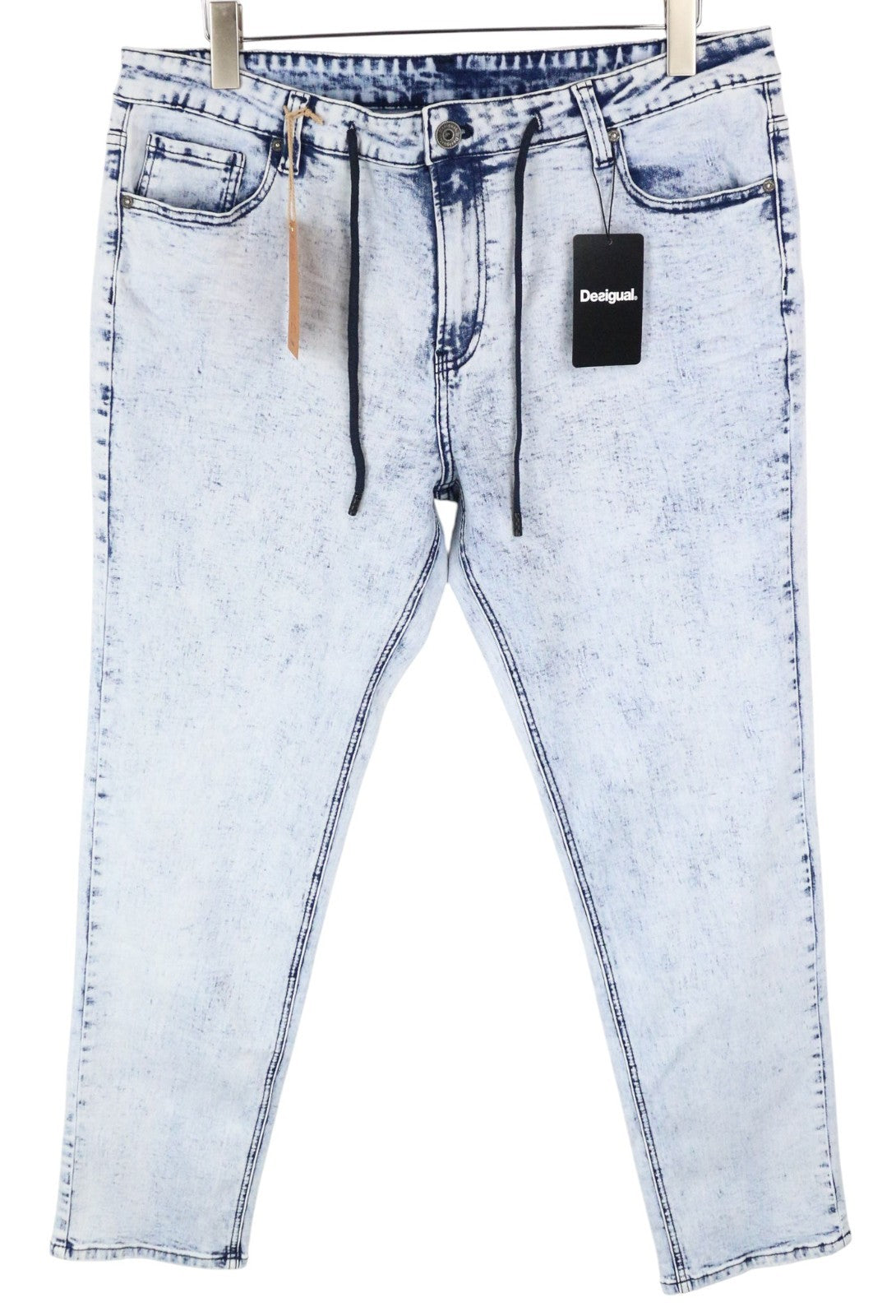 DESIGUAL Ares Men Jeans W36 Jogger Drawstrings Faded Blue Cotton Stretch