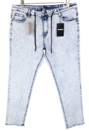 DESIGUAL Ares Men Jeans W36 Jogger Drawstrings Faded Blue Cotton Stretch