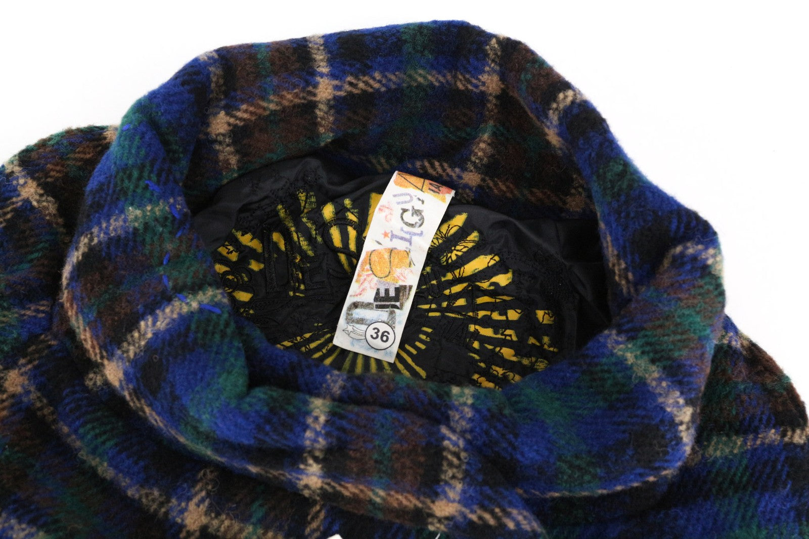 DESIGUAL Women Jacket 36 S Wool Blend Blue Checked Single-Breasted Long Sleeve