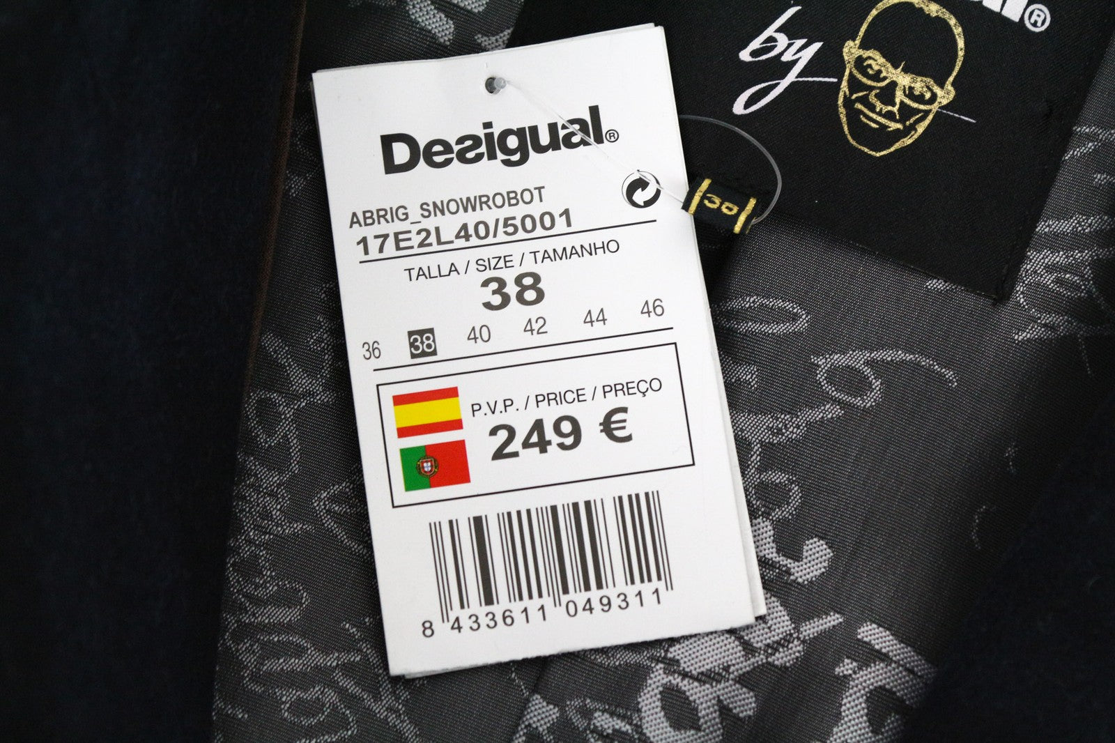 DESIGUAL Snowrobot Women Coat M Wool Cotton Blend Blue Navy Checked Pattern
