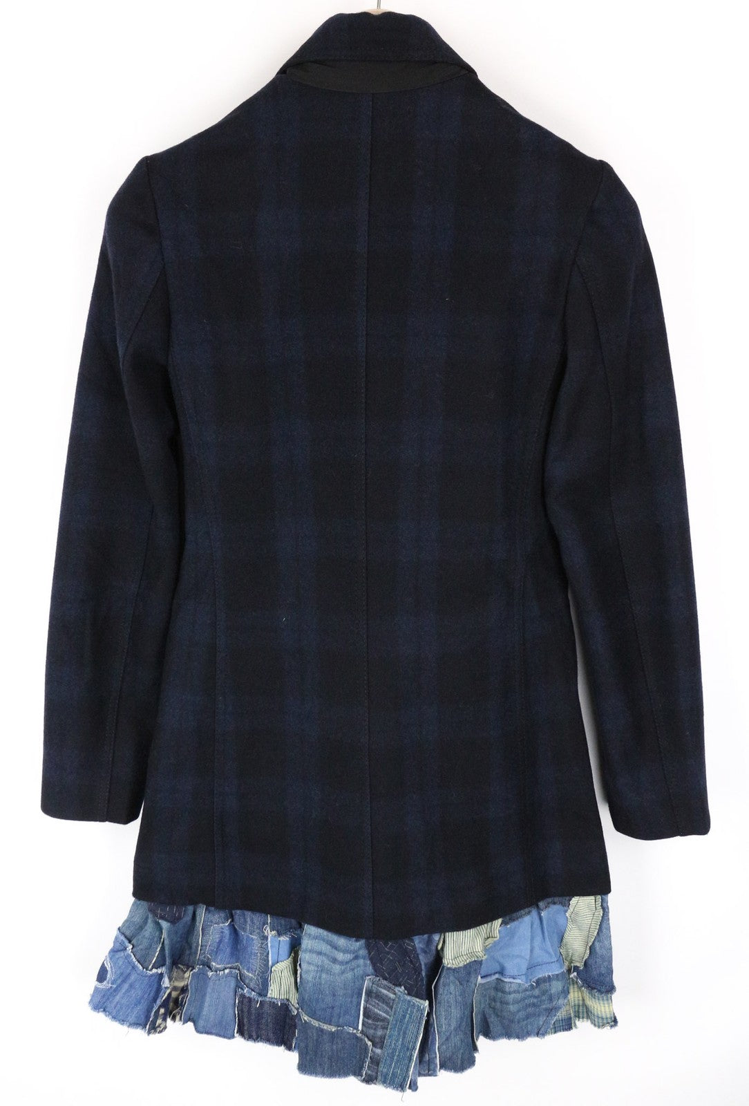 DESIGUAL Snowrobot Women Coat M Wool Cotton Blend Blue Navy Checked Pattern