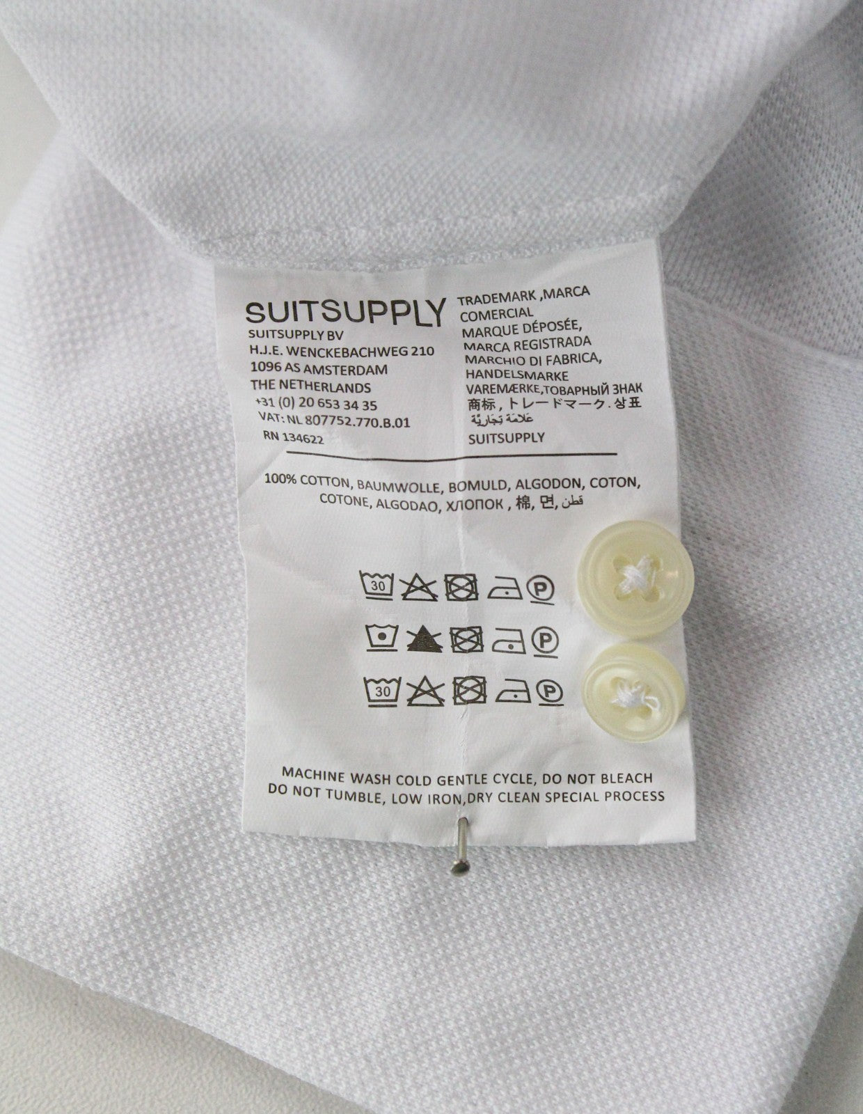 SUITSUPPLY Men Polo 37/38/14 1/2/15 Extra Slim White Pure Cotton Casual Polo