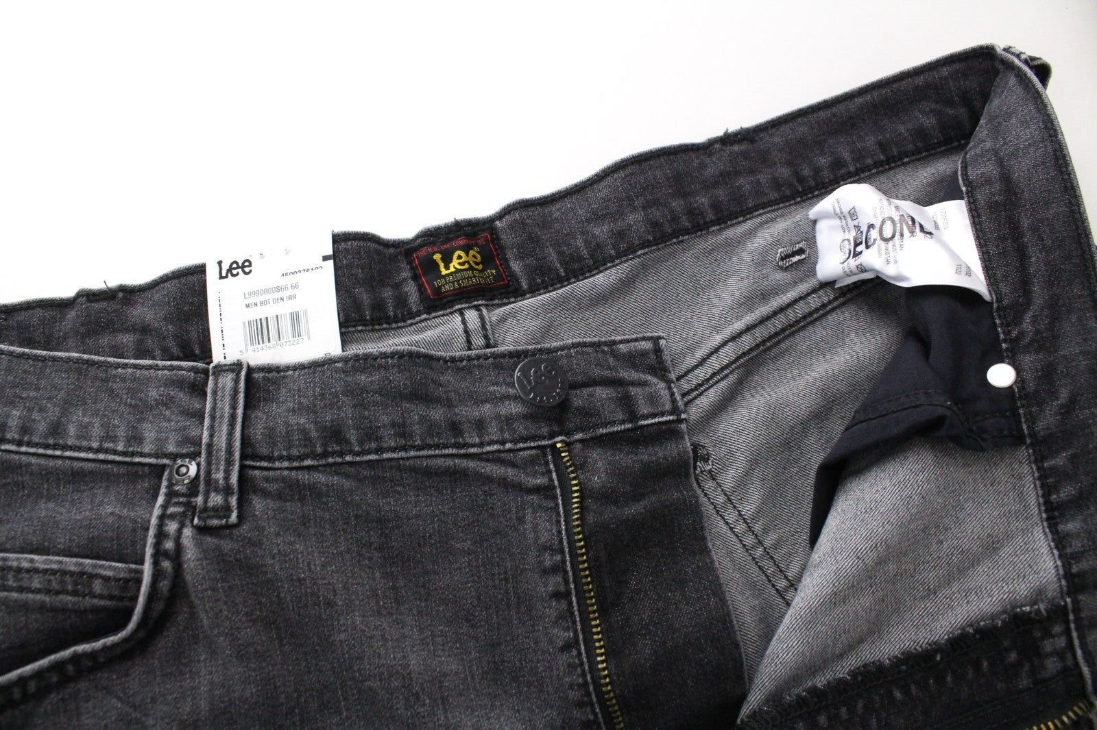 LEE Rider Men Jeans W38/L32 Slim Fit Grey Cotton Stretch Fade Wash 5-Pocket