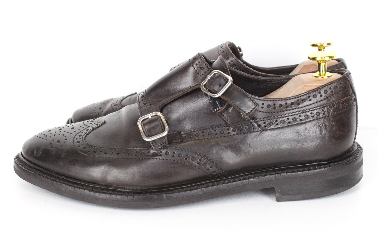 SUITSUPPLY Men Formal Shoes EU40 Dark Brown Double Buckled Leather Classic
