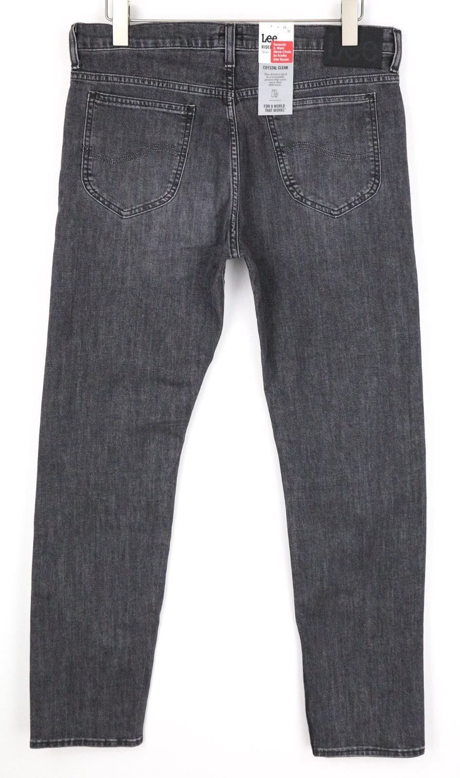 LEE Rider Men Jeans W33/L32 Slim Fit Washed 5-Pocket Grey Cotton Stretch