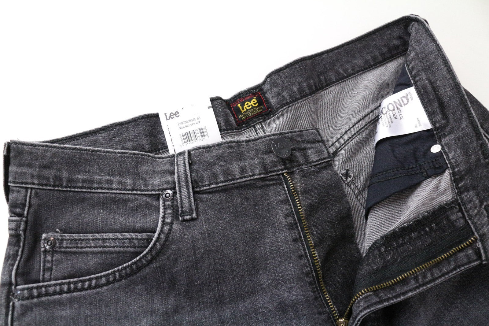 LEE Rider Men Jeans W33/L32 Slim Fit Washed 5-Pocket Grey Cotton Stretch