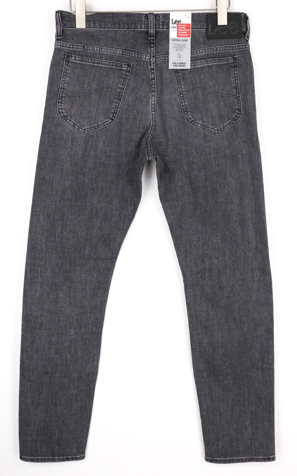 LEE Rider Men Jeans W32/L32 Slim Fit Washed 5-Pocket Grey Cotton Stretch Denim